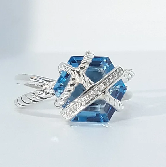 David Yurman Blue Topaz Cable Wrap Ring 6.5 - Picture 2 of 9